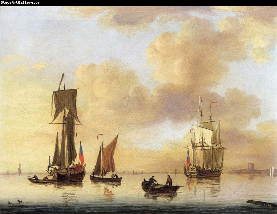 Francis Swaine A royal yacht and small naval ship in a calm